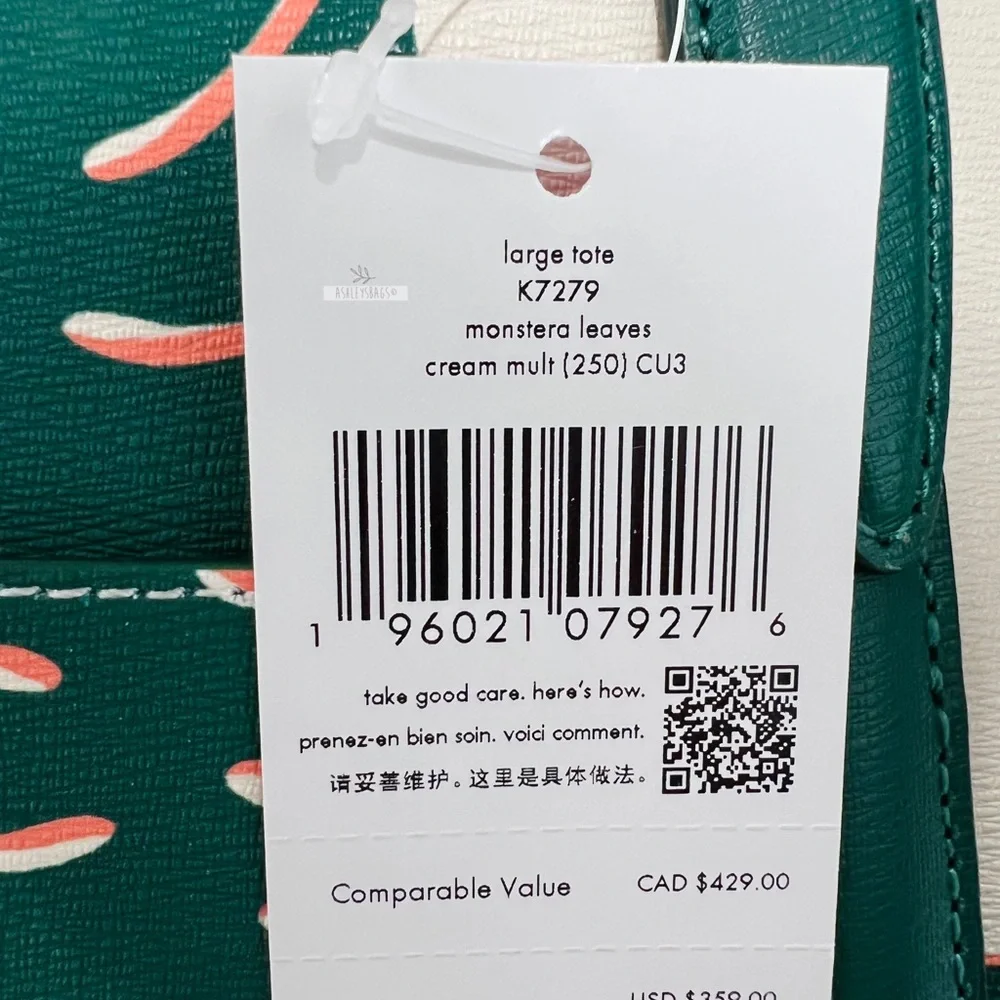 Kate Spade Large Cara Tote Shoulder Bag Monstera Leaves - Picture 9 of 9